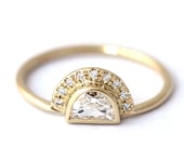 Engagement Ring, Half Moon Diamond Ring, Diamond Engagement Ring, 0.25 Carat Diamond Ring, Boho Engagement Ring, 18k Solid Gold Ring