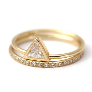 Wedding Ring Set, Triangle Cut Diamond Ring Set, Stacking Rings Set, Diamond Ring Set, Diamond Engagement Ring Set, Eternity Band Set image 1
