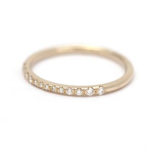 Micro Pave Diamond 18k Gold Wedding Band: Thin Half Eternity Ring