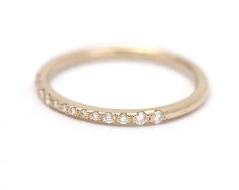 Micro Pave Diamond Band, Tiny Pave Diamond Ring, Thin Diamond Wedding Ring, Half Eternity Band, Thin Diamond Band, Natural White Gold Ring