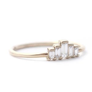 Baguette Engagement Ring, Art Deco Engagement Ring, Baguette Diamond Ring, Five Diamonds Ring, Art Deco Baguette Ring, Diamond Crown Ring image 1
