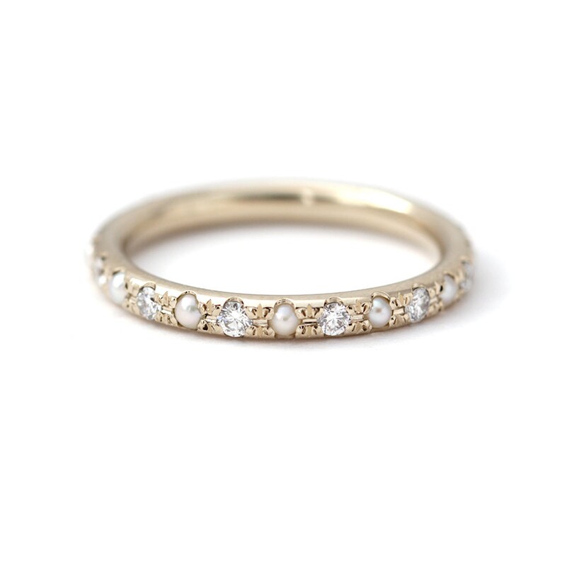 Pearl Eternity Ring Diamond & Pearl Wedding Ring Etsy