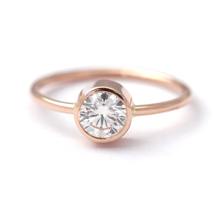 Rose Gold Engagement Ring Solitaire Diamond Ring Round Cut Etsy