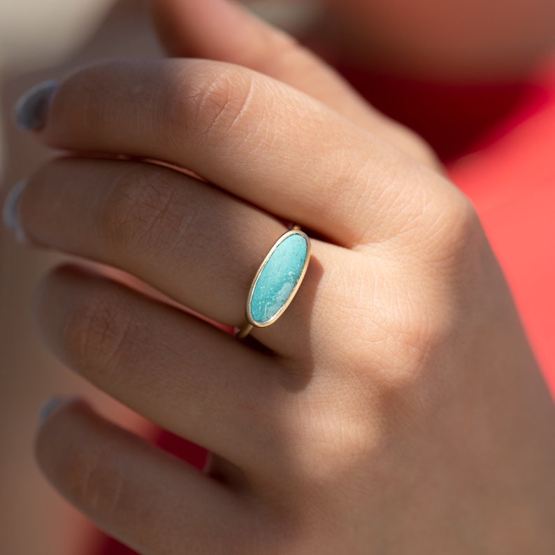 Gold Turquoise Ring, Oval Turquoise Ring, Boho Jewelry, Bezel Set Ring, Large Turquoise Ring, December Birthstone Ring image 6