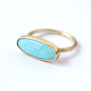 Gold Turquoise Ring, Oval Turquoise Ring, Boho Jewelry, Bezel Set Ring, Large Turquoise Ring, December Birthstone Ring image 1