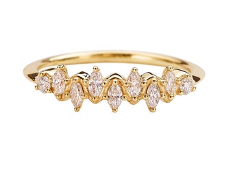 Floating Marquise Cut Cluster Ring with Nine Diamonds