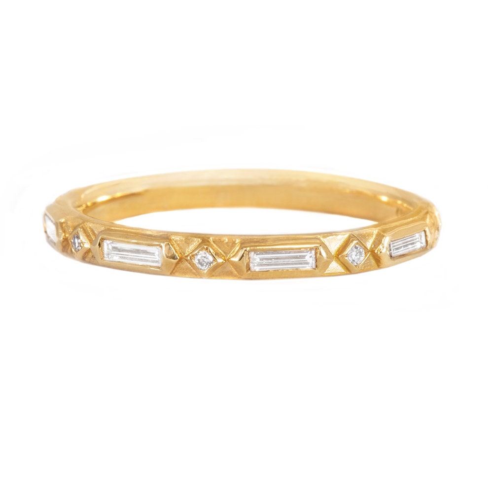 Art Deco Diamond Wedding Band Geometric Diamond Ring | Etsy