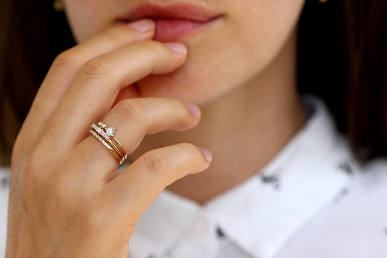 Diamond Cluster Ring, Art Deco Diamond Wedding Band, Vintage Engagement Ring, Unique Engagement Ring, Minimalist Geometric Wedding Ring image 8