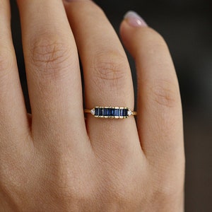 Art Deco Blue Sapphire Ring,Antique Deco Ring,Sapphire Engagement Ring,Art Deco Engagement Ring,Blue Sapphire Baguette Ring,Diamond Ring image 7