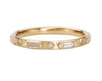 Alianza de boda de diamantes Art Deco - Anillo de diamantes geométricos