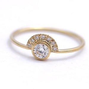 Diamond Crown Engagement Ring, 03 Carat Diamond Ring, Thin Modern Ring, Crown Ring, Dainty Diamond Ring, Halo Ring, Pave Diamonds Crown