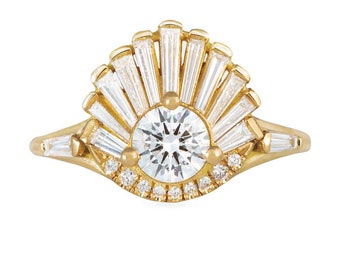 Vintage Art Deco Ring - Baguette Crown Cluster Engagement Ring