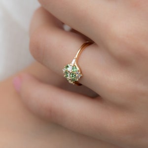 Mint Garnet and Diamond Cluster Engagement Ring image 5