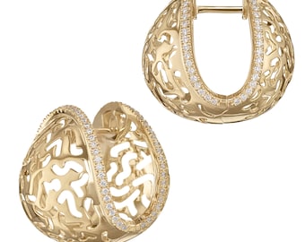 Elliptic Lace Statement Earrings in Solid Gold