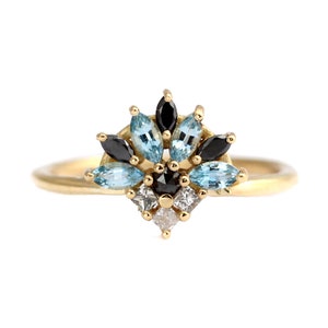 Aquamarine And Diamond Cluster Ring, Aquamarine Engagement Ring, Black Diamond Ring, Marquise Ring, Princess Cut Engagement Ring