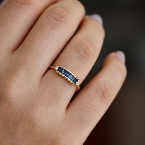 Art Deco Blue Sapphire Ring,Antique Deco Ring,Sapphire Engagement Ring,Art Deco Engagement Ring,Blue Sapphire Baguette Ring,Diamond Ring image 4