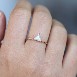 Half Carat Trillion Diamond, Trillion Diamond Ring Set, Triangle Wedding Set, Open Diamond Ring, Minimalist Engagement Ring, Horseshoe Ring image 3