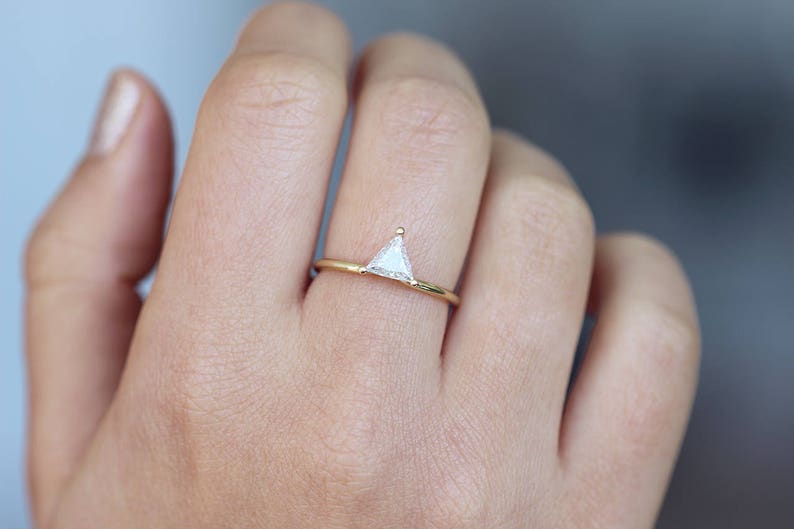 Half Carat Trillion Diamond, Trillion Diamond Ring Set, Triangle Wedding Set, Open Diamond Ring, Minimalist Engagement Ring, Horseshoe Ring image 3