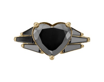 Black Diamond Winged Heart Engagement Ring