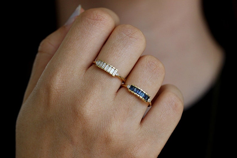 Art Deco Blue Sapphire Ring,Antique Deco Ring,Sapphire Engagement Ring,Art Deco Engagement Ring,Blue Sapphire Baguette Ring,Diamond Ring image 9