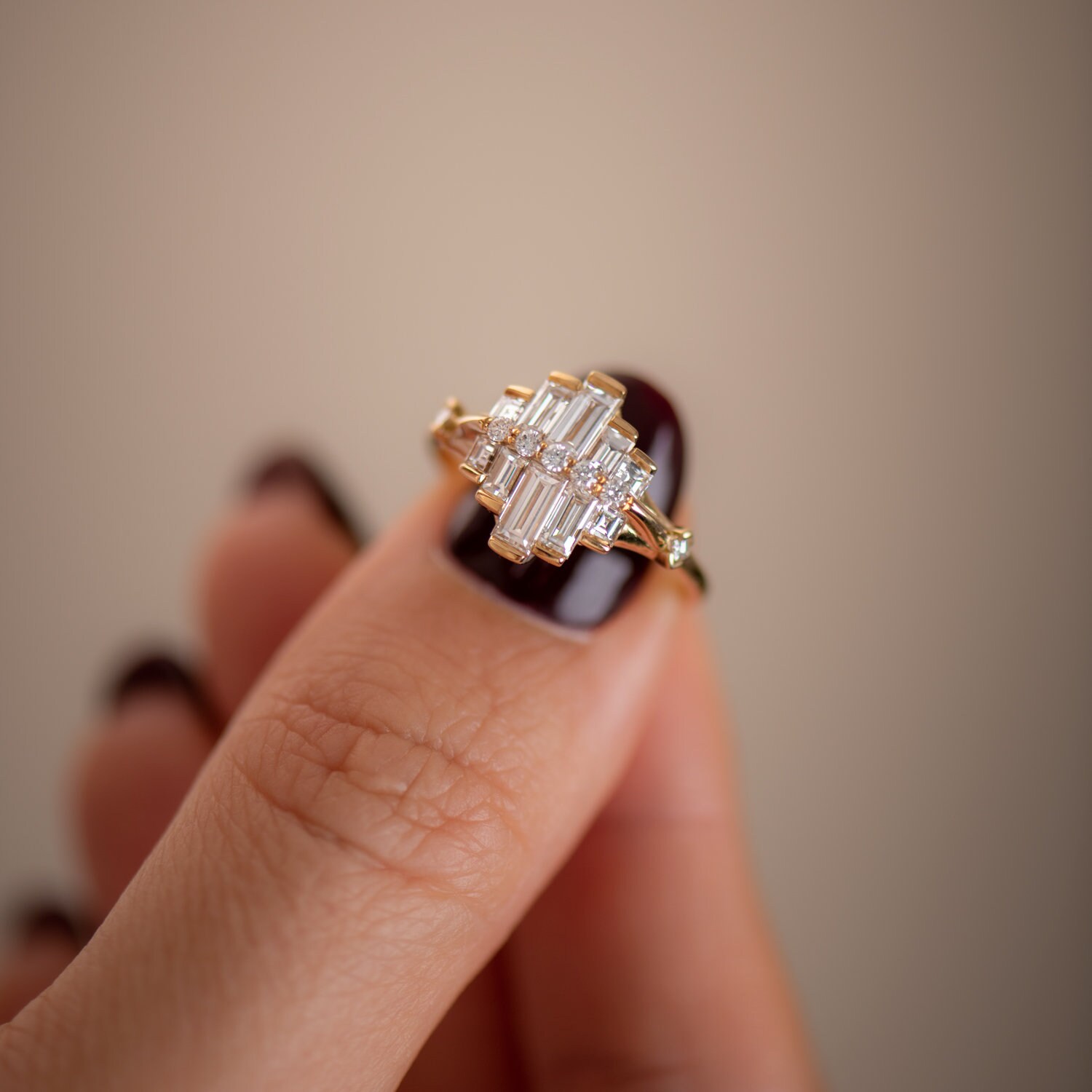 Asymmetrical baguette diamond ring Clearance