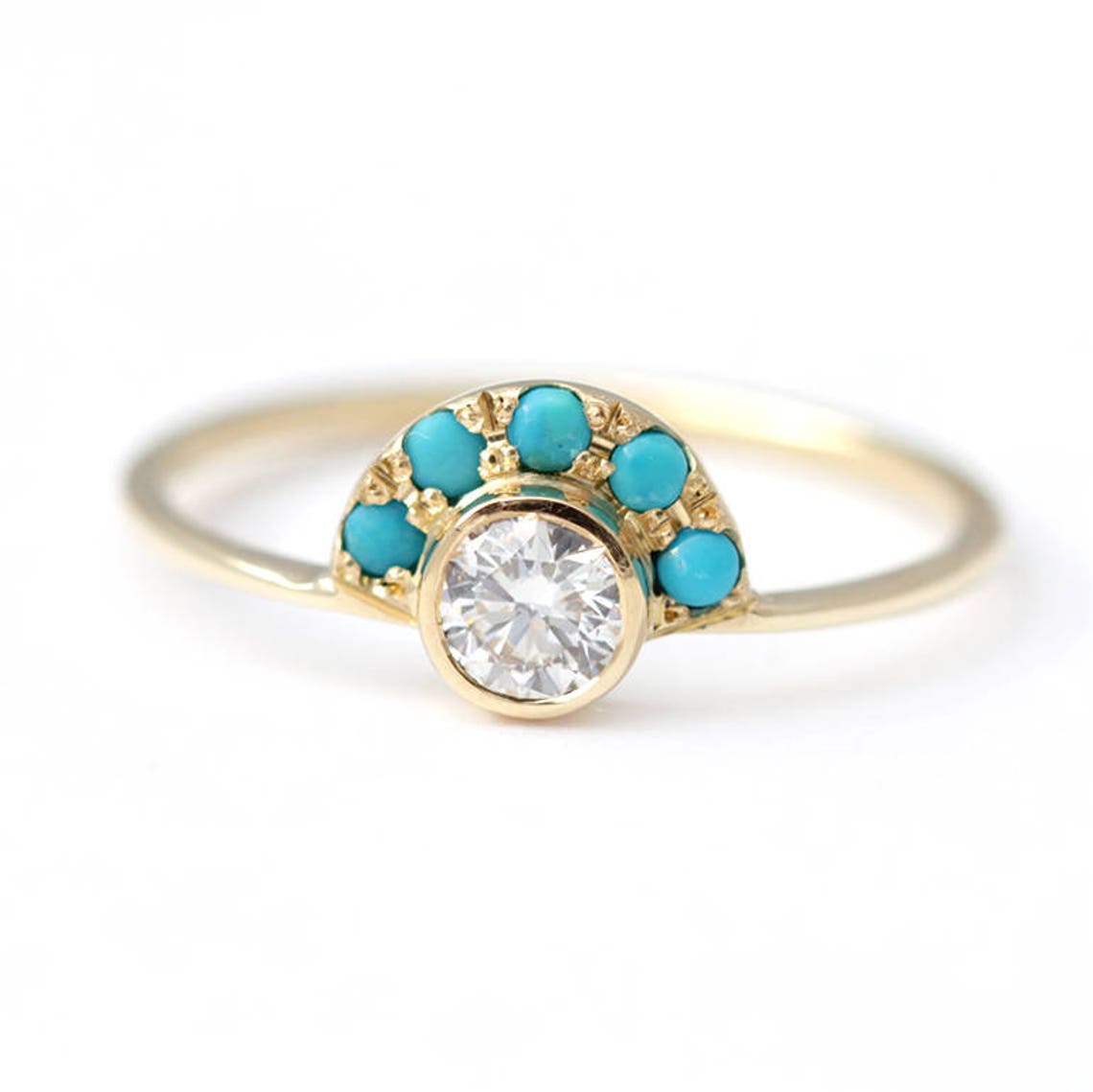 Diamond Engagement Ring Turquoise and Diamond Ring Etsy