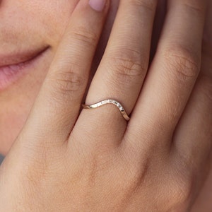 Curved Wedding Band, Pave Diamonds Band, Diamond Wedding Band, Pave Diamond Ring, Thin Modern Band, Five Diamonds Band, Wave Diamond Ring image 2