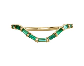 Curved Emerald Baguette Ring