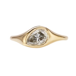 Elation OOAK Salt & Pepper Pear Cut Diamond Signet Ring