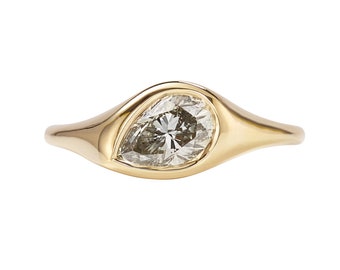 Elation OOAK Salt & Pepper Pear Cut Diamond Signet Ring