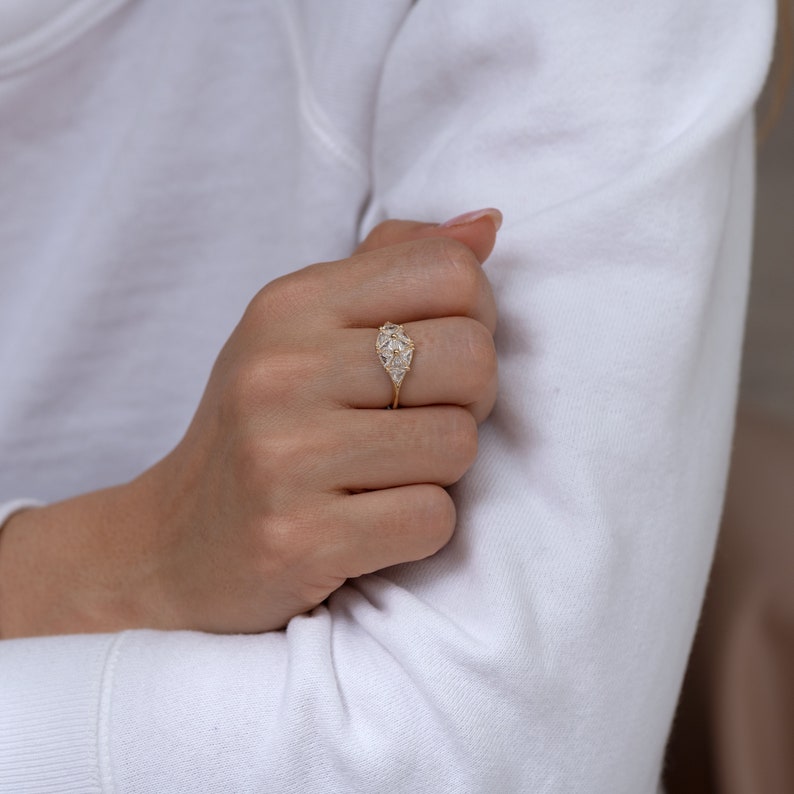 Reflective Dome Ring with Ten Triangle Cut Diamonds Diamond Origami image 8