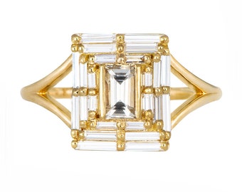 Baguette Cut Engagement Ring - Baguette Temple Ring