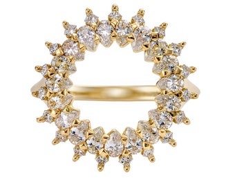 Diamond Lace Ring with Cluster of Pear and Princess Cut Diamonds