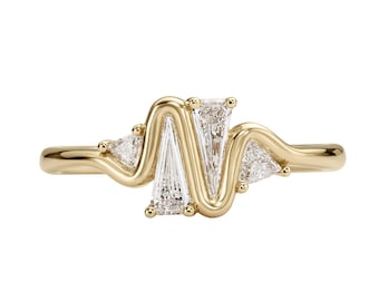 Heartbeat Engagement Ring with Diamond Triangles