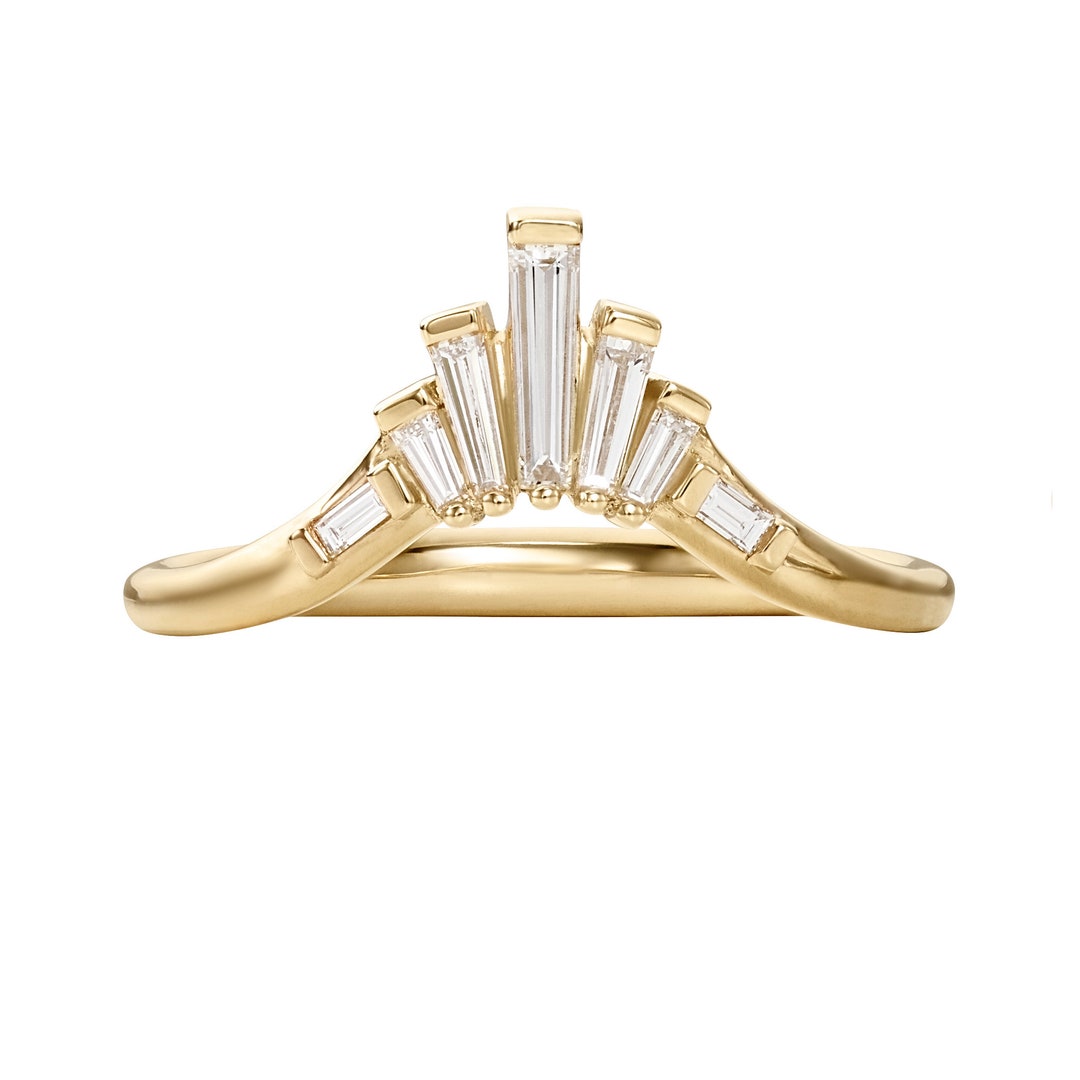 White Baguette Diamond Nesting Art Deco Wedding Ring - Etsy