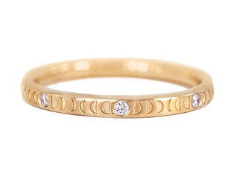 Mondphase Ring mit Vollmond Diamanten - Dünn