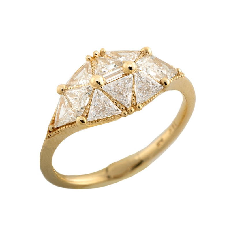 Reflective Dome Ring with Ten Triangle Cut Diamonds Diamond Origami image 2