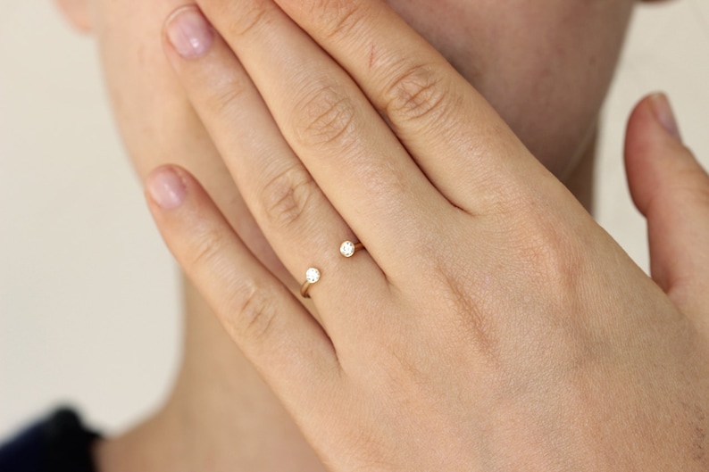 Dual Stone Ring, Diamond Wedding Ring, Open Ring, Open Engagement Ring, Open Diamond Ring, Minimalist Diamond Ring, Diamond Horseshoe Ring image 3