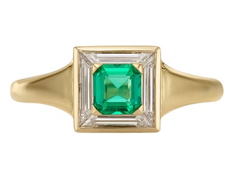 Emerald & Trapeze Diamond Art Deco Ring