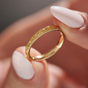 Embossed Rose Full Eternity Gold Wedding Band image 4