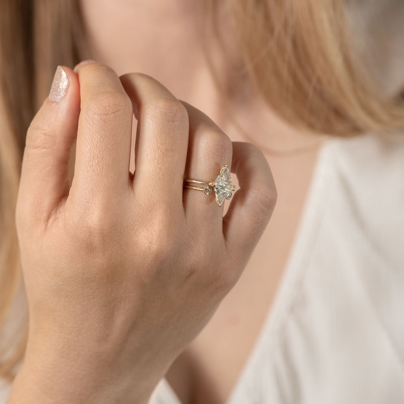 Dual Stone Ring, Diamond Wedding Ring, Open Ring, Open Engagement Ring, Open Diamond Ring, Minimalist Diamond Ring, Diamond Horseshoe Ring image 8