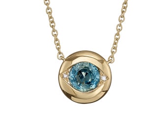 Ayin Teal Sapphire & Diamond Accent Evil Eye Necklace