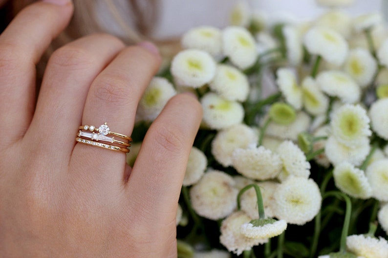 Diamond Cluster Ring, Art Deco Diamond Wedding Band, Vintage Engagement Ring, Unique Engagement Ring, Minimalist Geometric Wedding Ring image 7