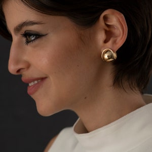 Gold & Diamond Moon Ball Earrings image 4