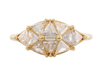 Reflective Dome Ring with Ten Triangle Cut Diamonds - Diamond Origami