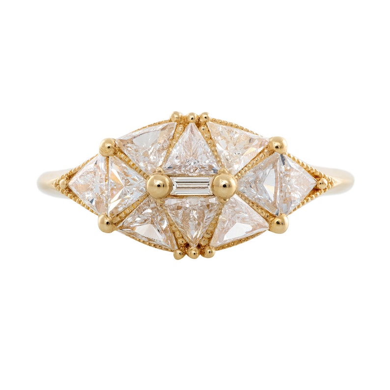 Reflective Dome Ring with Ten Triangle Cut Diamonds Diamond Origami image 1