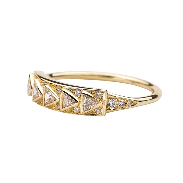 Geometric Bar Ring with Triangle Cut Diamonds in 18k Solid Gold