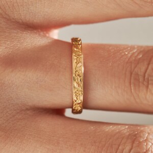 Embossed Rose Full Eternity Gold Wedding Band image 5