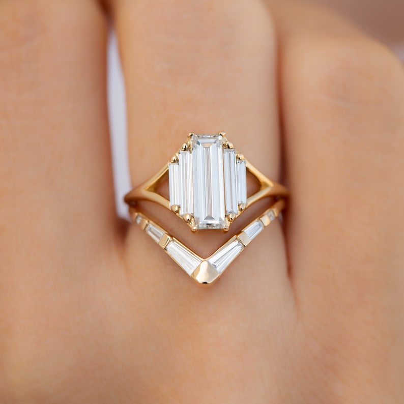 Chevron Curved Ring with Tapered Baguette Diamonds image 6