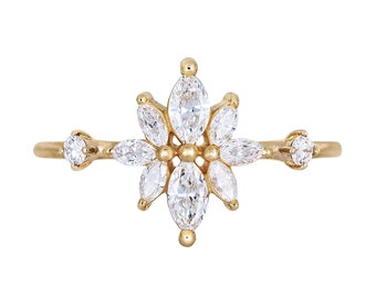 Diamond Flower Cluster Ring - Marquise Cut Engagement Ring